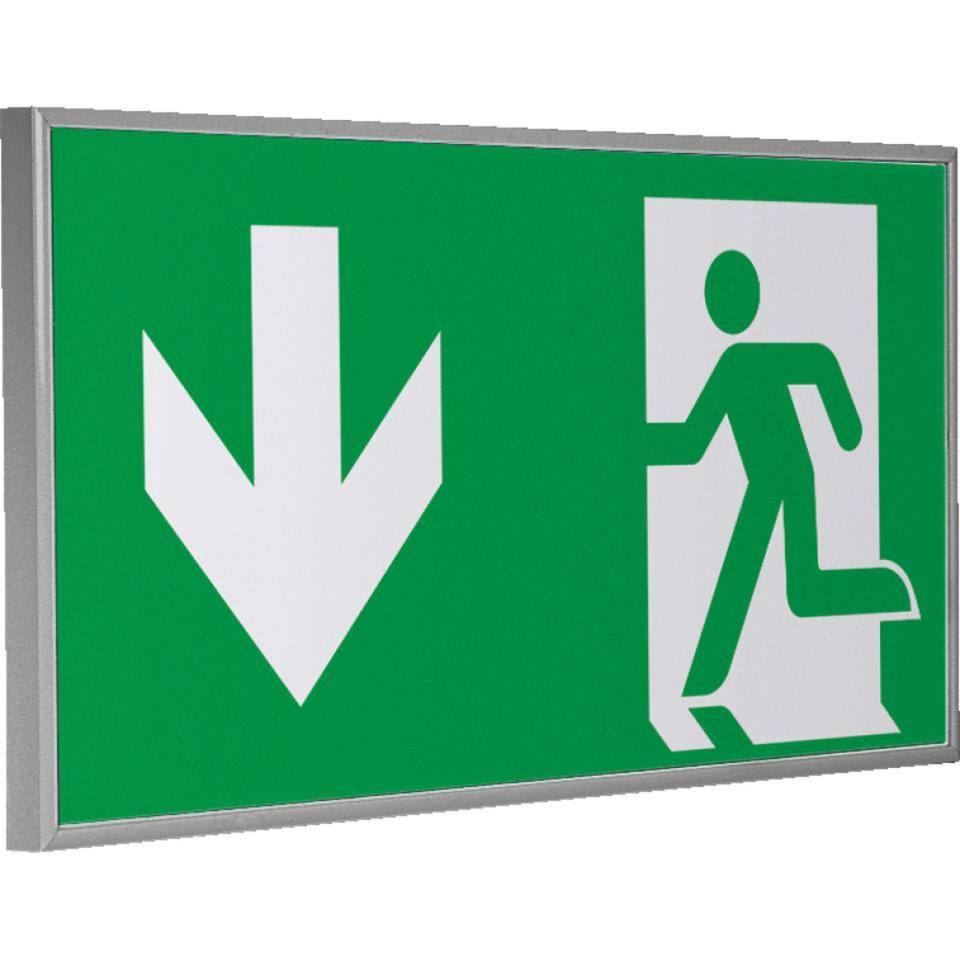 Rettungszeichen Notausgang, Rahmen silber, ASR/ISO, Kunststoff, 300x150mm