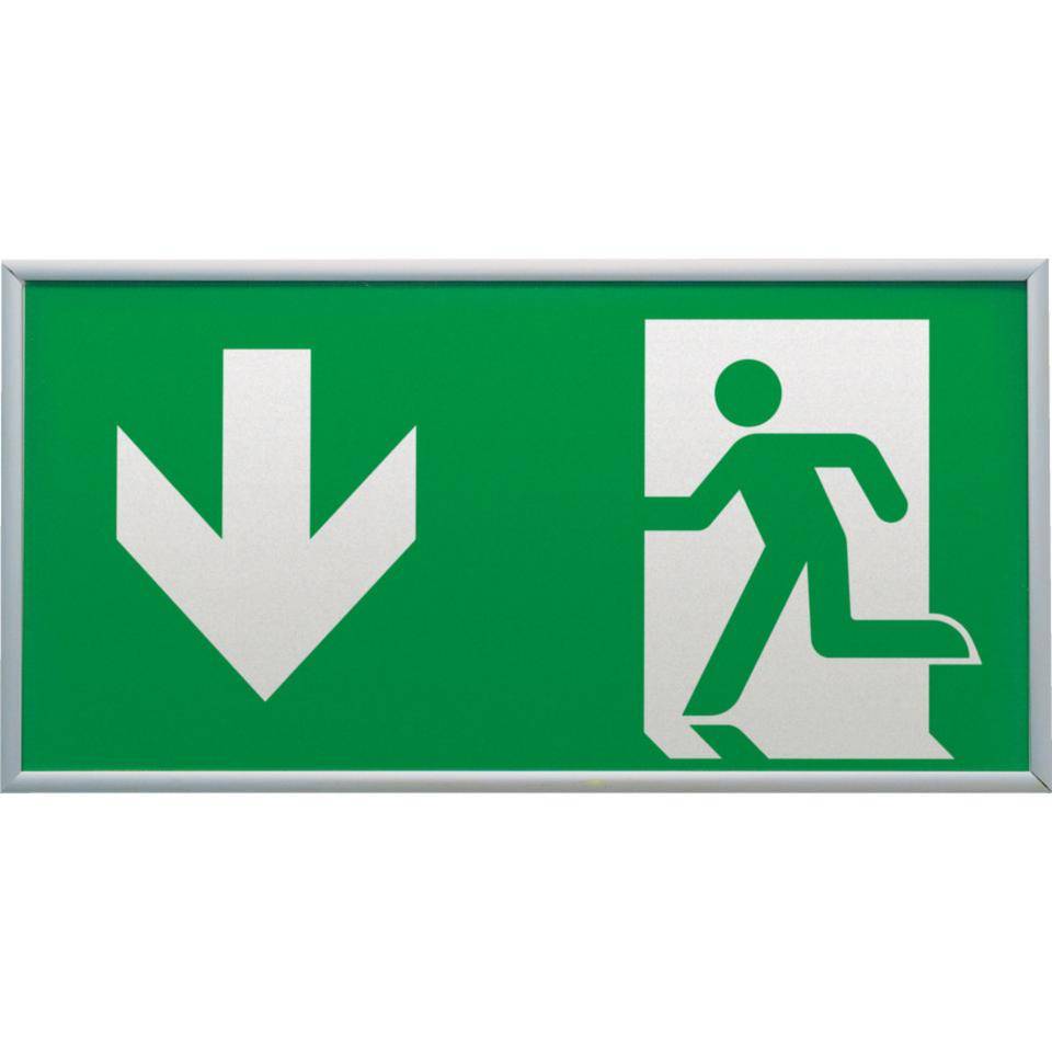 Rettungszeichen Notausgang, Rahmen silber, ASR/ISO, Kunststoff, 300x150mm