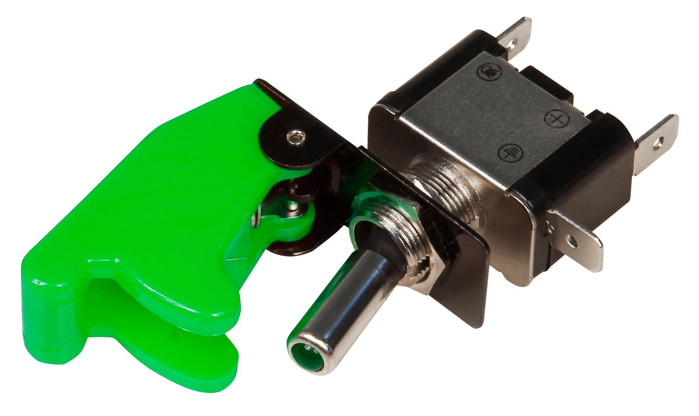 Kippschalter mit Schutzkappe und LED, 12V / 20A, grün rot blau - Farbe: grün