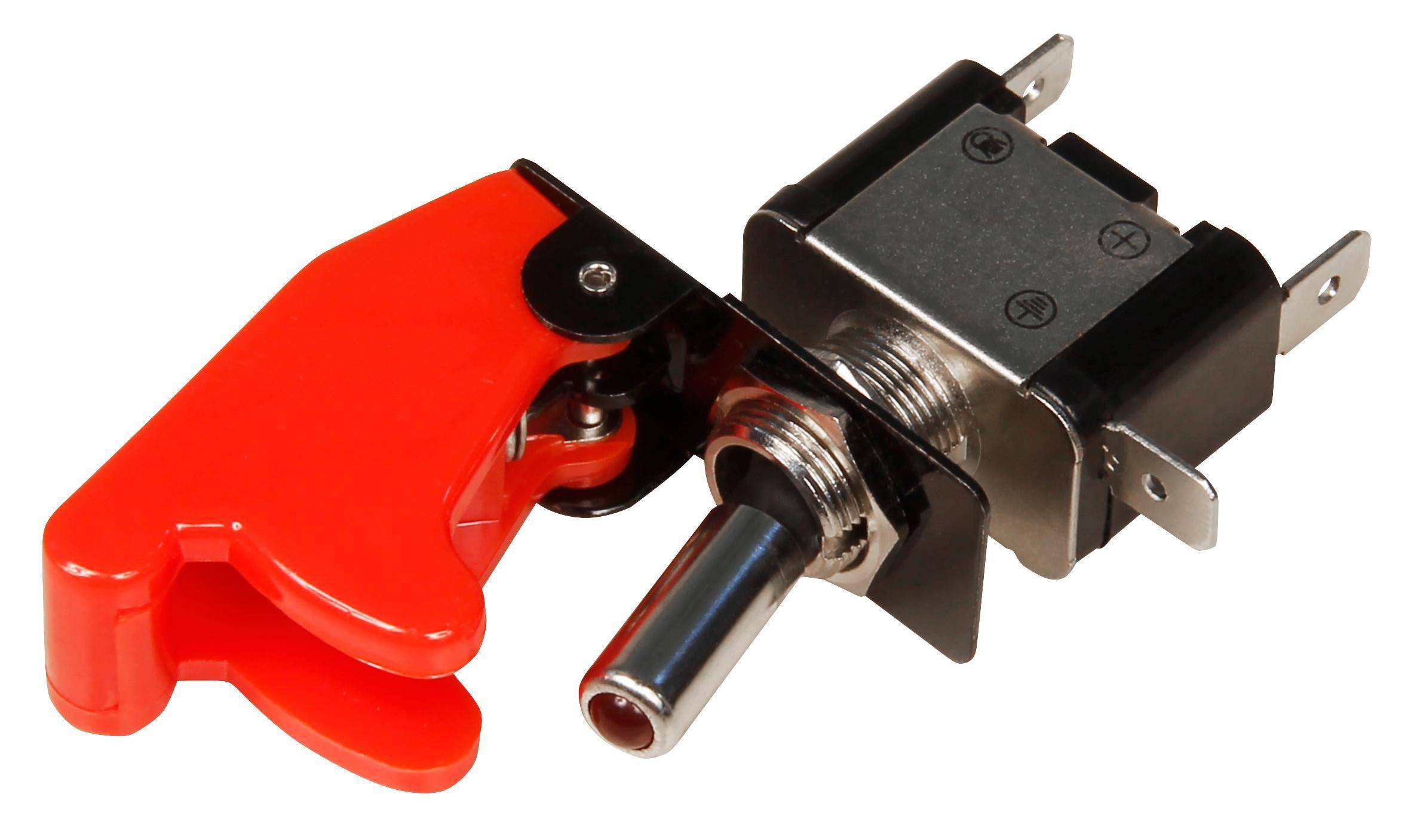 Kippschalter mit Schutzkappe und LED, 12V / 20A, rot