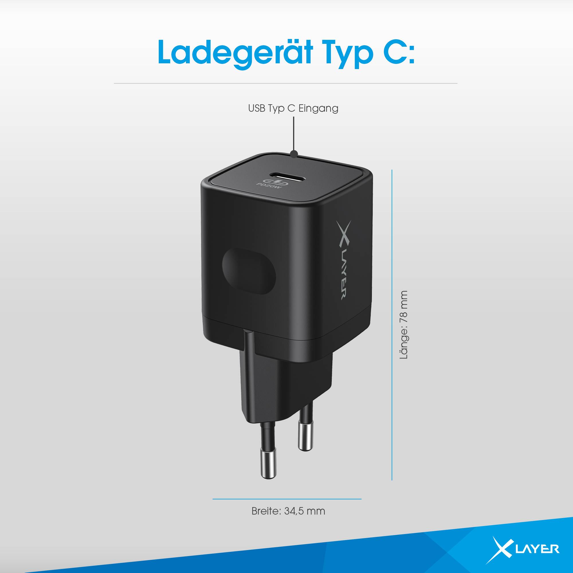 XLayer Ladegerät Single USB Typ C PD 20W Schwarz