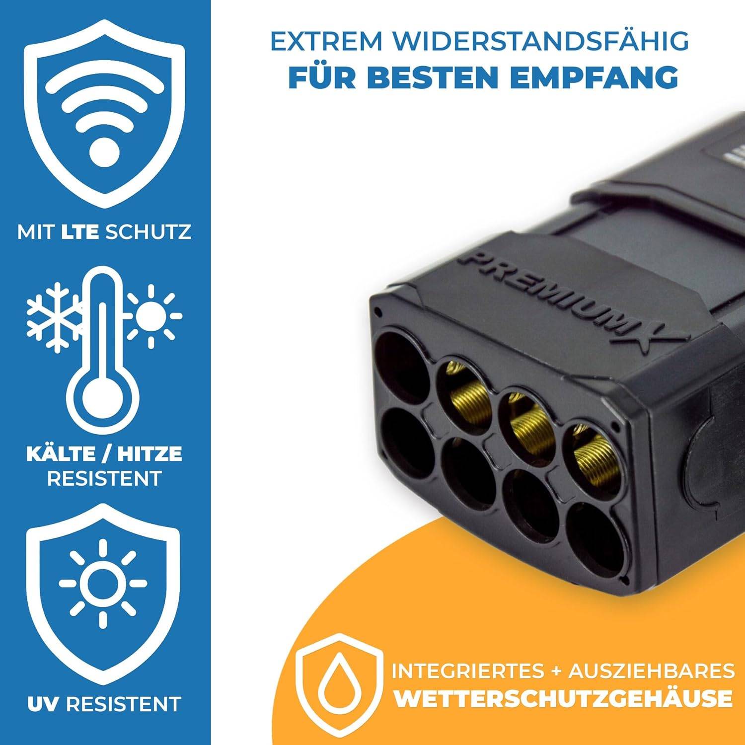 PremiumX Octo LNB Direktanschluss 8 Teilnehmer Receiver Satellit TV HD 4K inkl. 16x F-Stecker vergoldetmit Dichtring