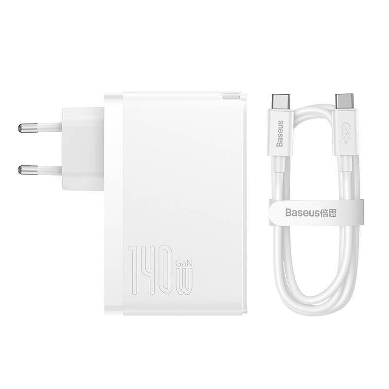 Wandladegerät Baseus GaN5 Pro 2xUSB-C + USB, 140W (weiß)