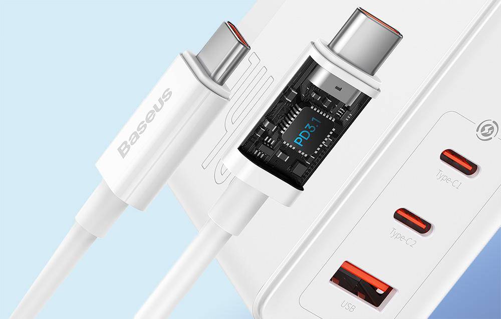 Wandladegerät Baseus GaN5 Pro 2xUSB-C + USB, 140W (weiß)