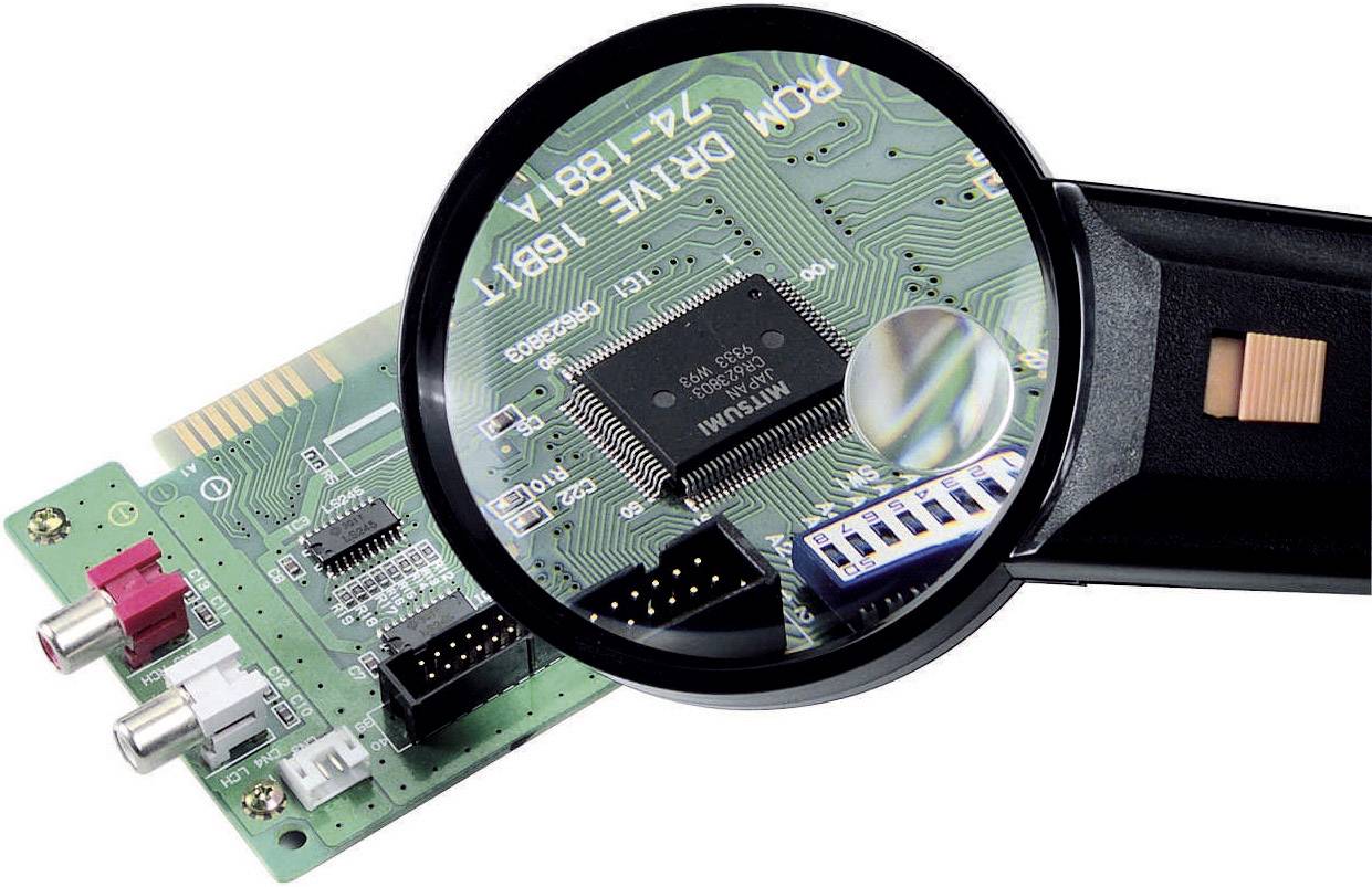 TOOLCRAFT 821031 821031 Handlupe mit LED-Beleuchtung Vergrößerungsfaktor: 2 x, 4 x Linsengröße: (Ø) 75mm