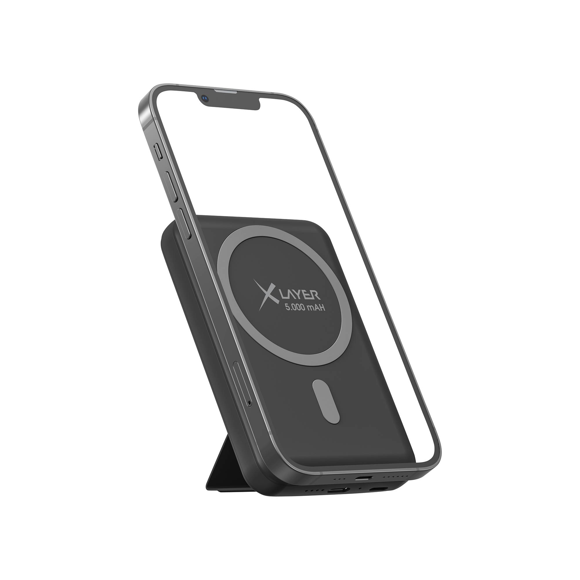 XLayer MagFix Pro 2-in-1 Powerbank mit Standfuß 5.000 mAh Schwarz