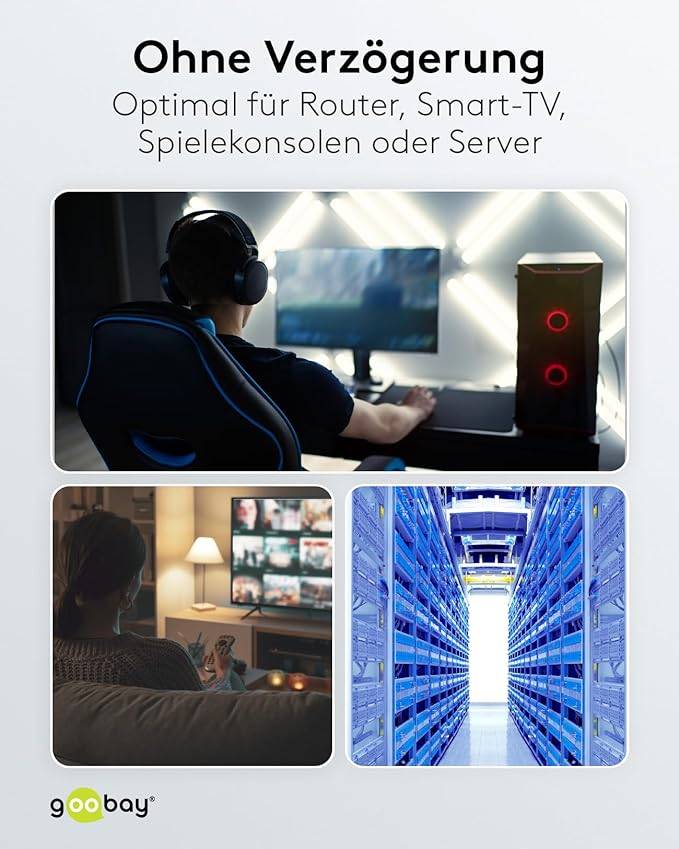 Goobay 66724 RJ45 Patchkabel mit CAT 8.1 S/FTP Rohkabel 8K Gaming OFC-Leiter 2.000 MHz Netzwerkkabel LAN Schwarz 5.00 m