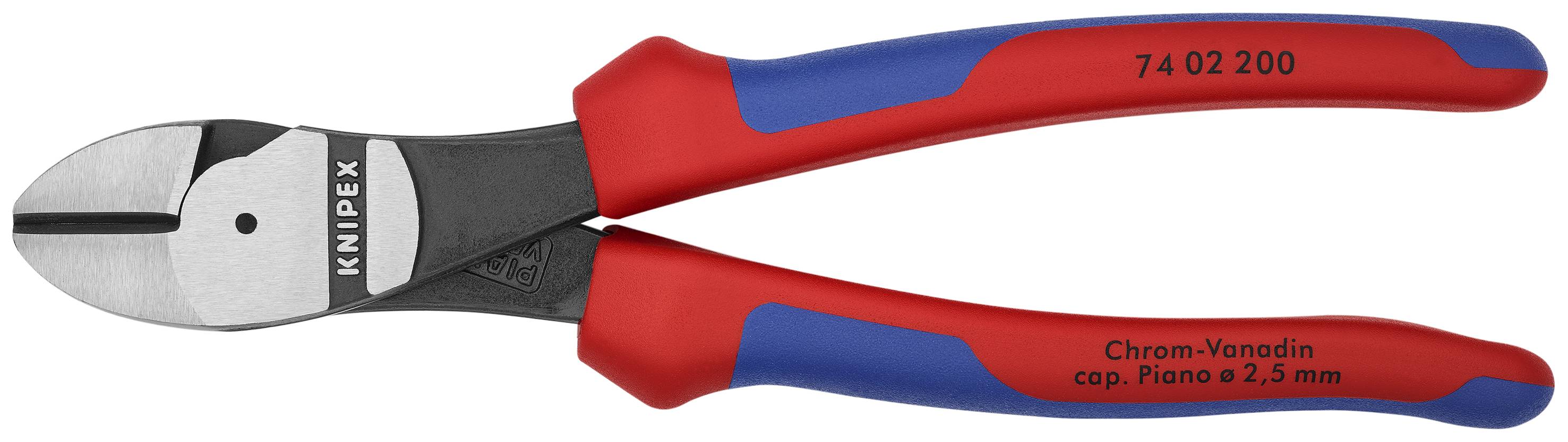 KNIPEX 74 02 200 Kraft-Seitenschneider mit Mehrkomponenten-Hüllen schwarz atramentiert 200 mm