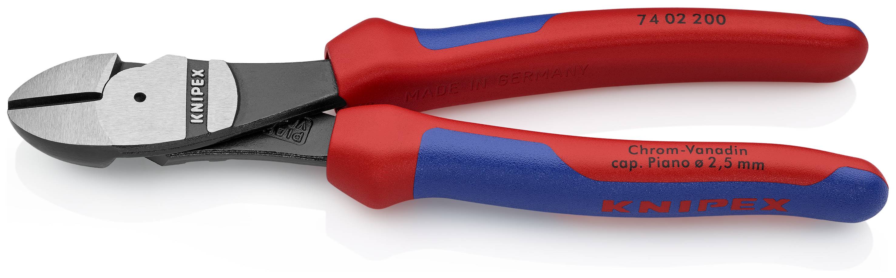 KNIPEX 74 02 200 Kraft-Seitenschneider mit Mehrkomponenten-Hüllen schwarz atramentiert 200 mm