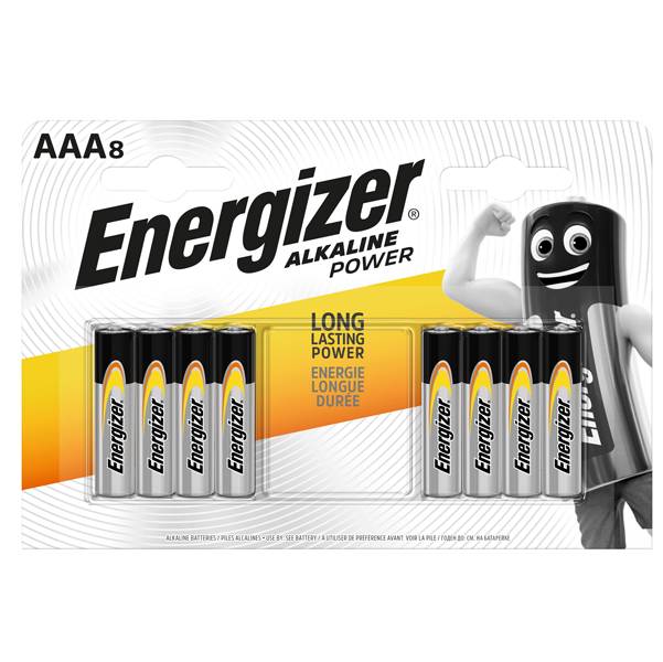 Energizer Batterie Alkaline, Micro, AAA, LR03, 1.5V Alkaline Power, Retail Blister (8-Pack)