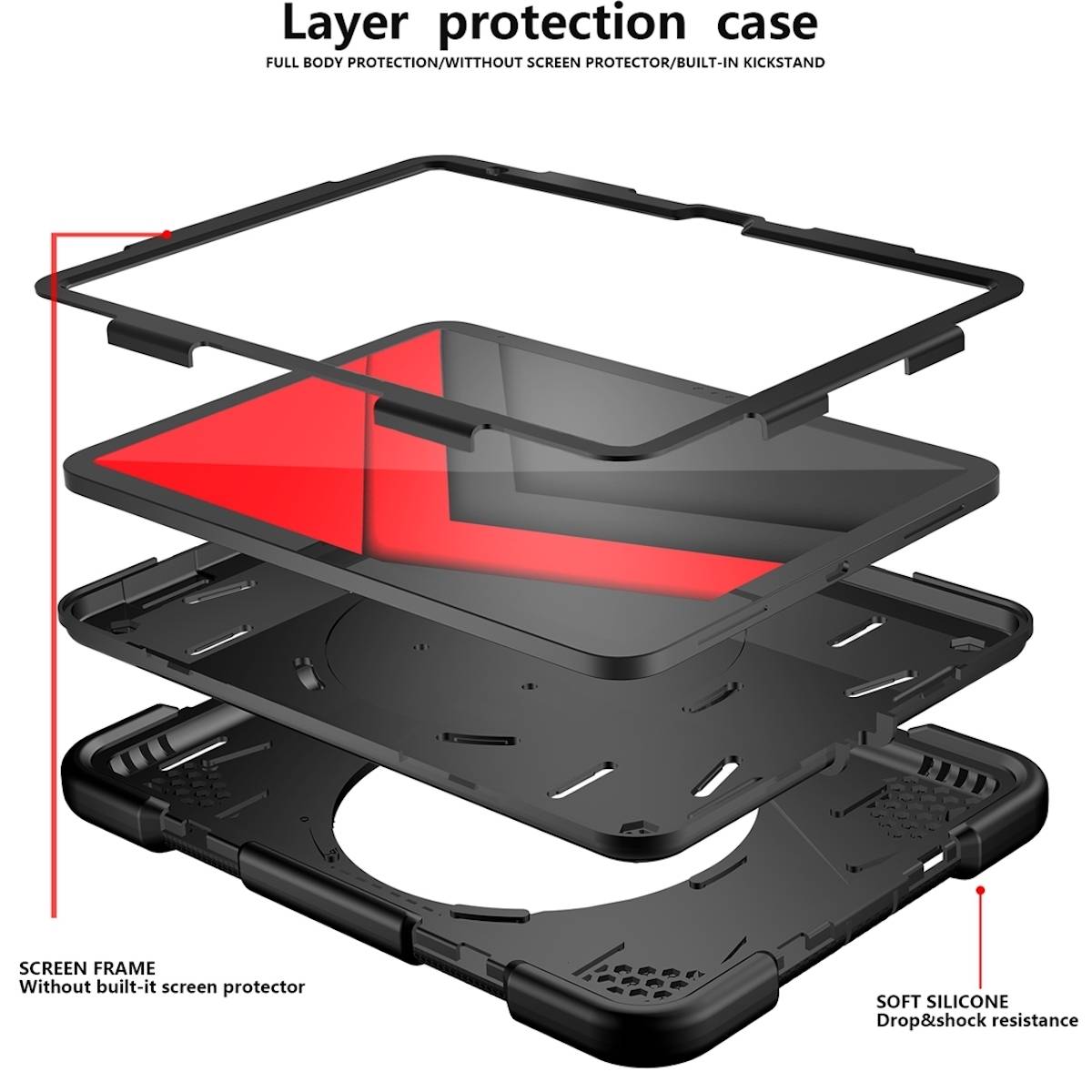 Für Apple iPad 10.9 2022 10 Gen. 360 Grad aufstellbare Outdoor Hybrid Schwarz Tablet Tasche Etuis + Halteschlaufe