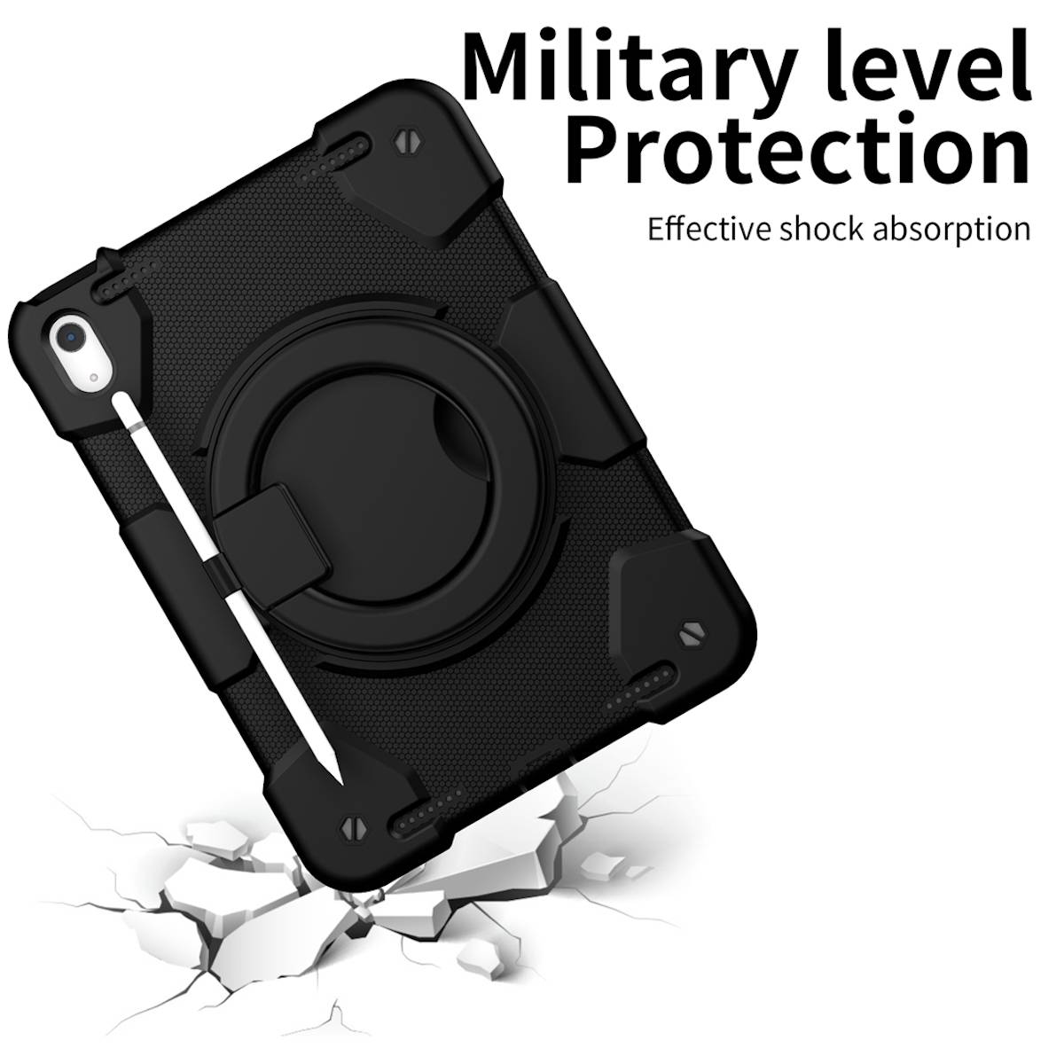 Für Apple iPad 10.9 2022 10 Gen. 360 Grad aufstellbare Outdoor Hybrid Schwarz Tablet Tasche Etuis + Halteschlaufe