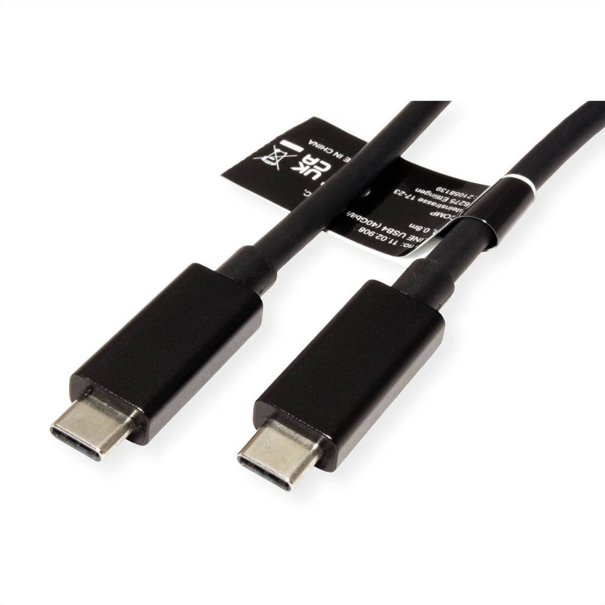 ROLINE USB4 Gen 3 Kabel, Emark, C-C, ST/ST, 40Gbit/s, 100W, schwarz, 0,8 m