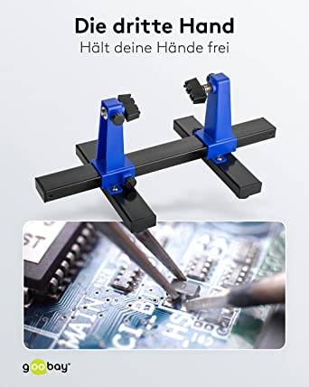 Goobay 51220 Platinenhalter Löthilfe zur 360° Drehung von Platinen & Werkstücken Dritte Hand löten Leiterplattenhalter