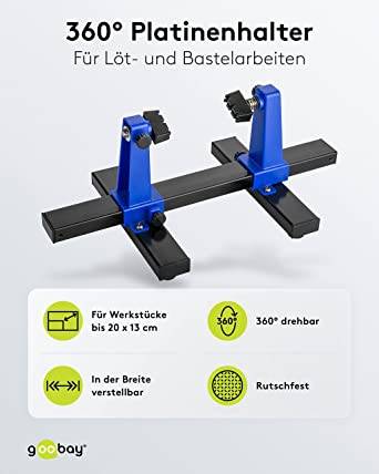 Goobay 51220 Platinenhalter Löthilfe zur 360° Drehung von Platinen & Werkstücken Dritte Hand löten Leiterplattenhalter