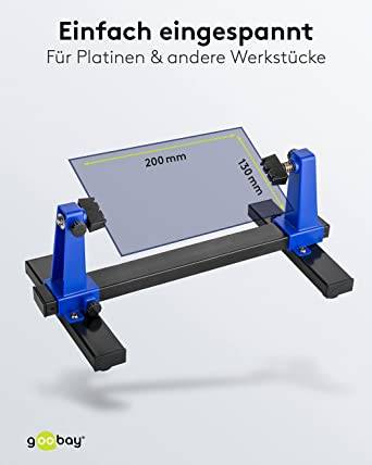 Goobay 51220 Platinenhalter Löthilfe zur 360° Drehung von Platinen & Werkstücken Dritte Hand löten Leiterplattenhalter
