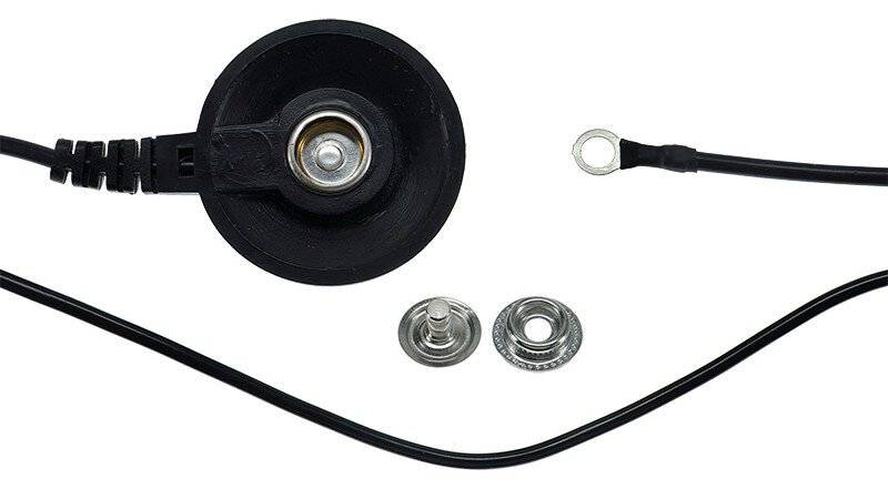 ESD-Erdungskabel, 10 mm Druckknopf/ 4 mm Öse, schwarz, 1,8 m