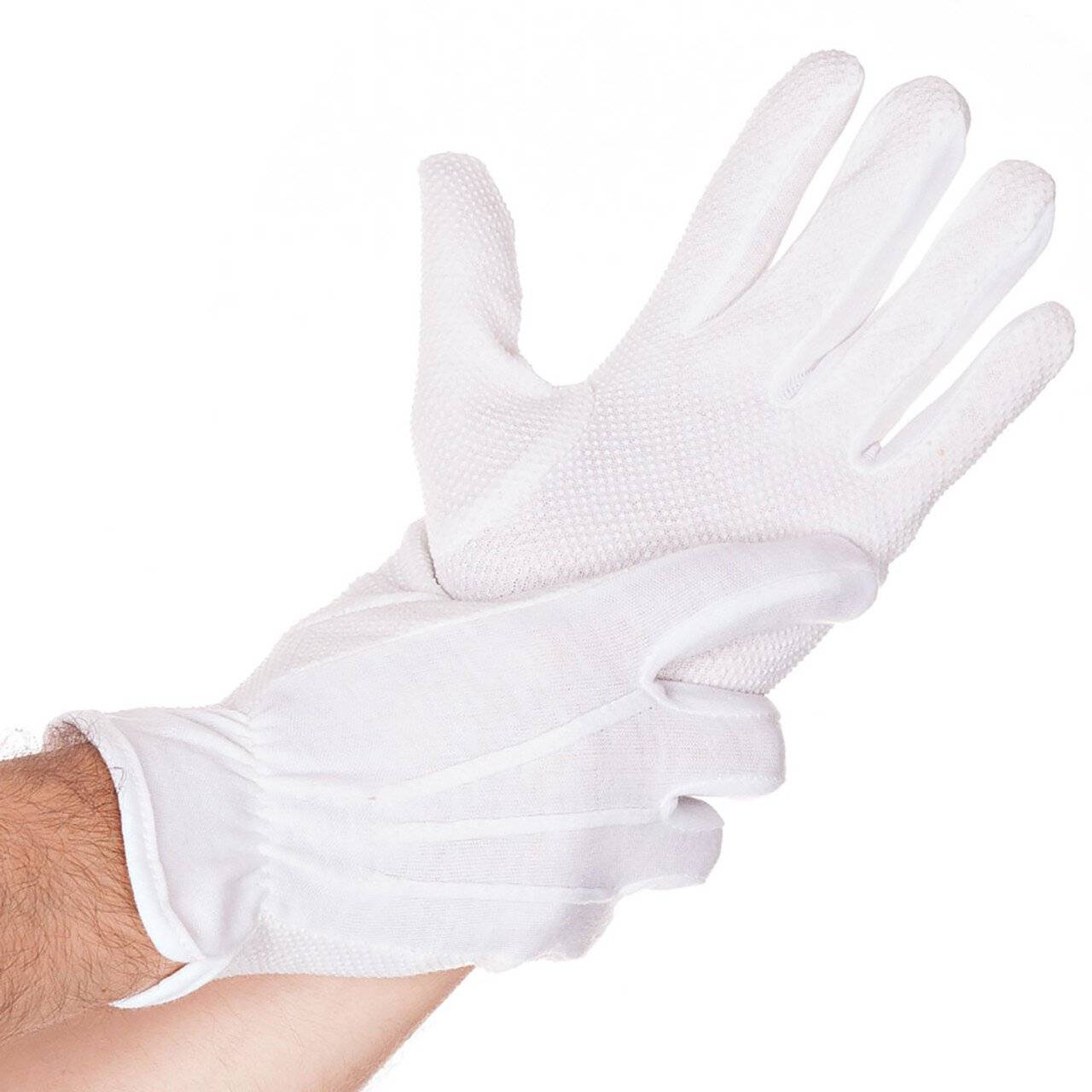 Hygostar Baumwoll-Handschuhe TRICOT GRIP mit PVC-Noppen, weiß, Größe L