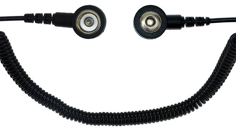 ESD-Spiralkabel, 1 MOhm, schwarz, 3,6 m, 3/10 mm Druckknopf
