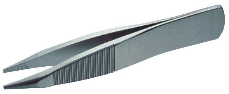 Hochpräzisions Pinzette, starke/flache Spitzen, geriffelt, 120 mm