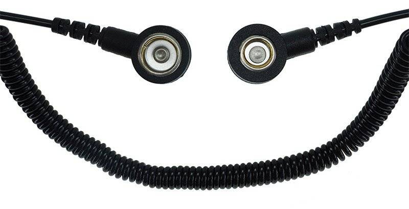 ESD-Spiralkabel, 2 MOhm, schwarz, 1,8 m, 7/10 mm Druckknopf