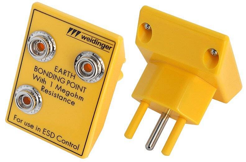 ESD-Erdungsstecker für CH-Steckdose, 3x 10 mm Druckknopf, eckig, gelb