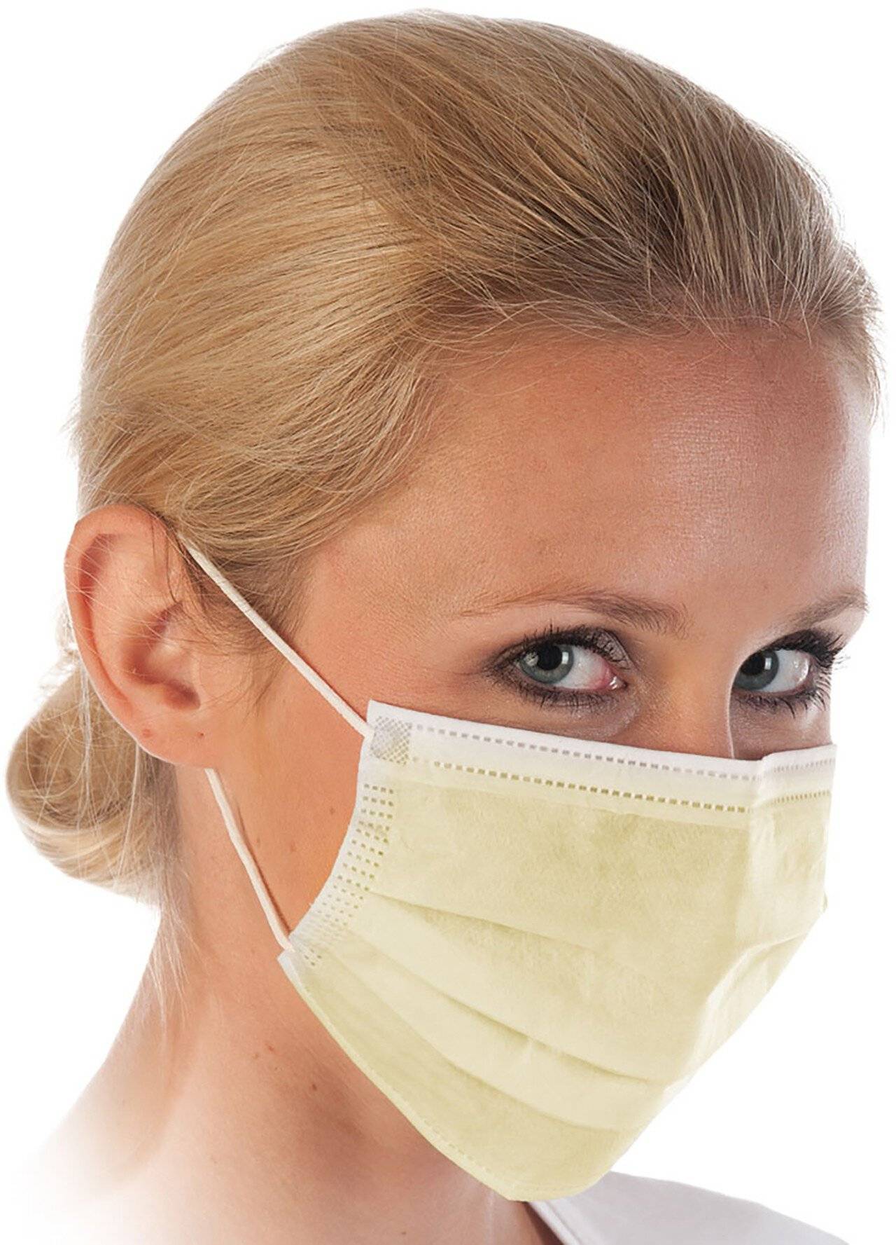 Hygostar Mundschutz PP, gelb, Typ II, 3-lagig, Gummibänder, VPE: 50 Stück