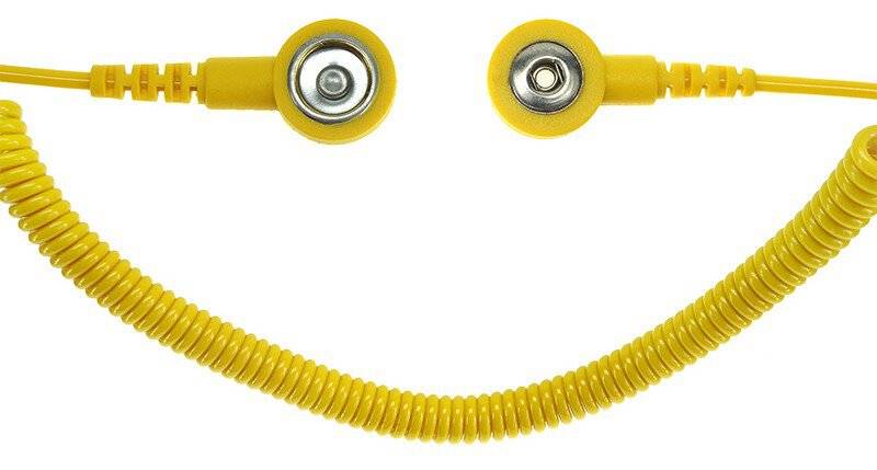 ESD-Spiralkabel, 2 MOhm, gelb, 3,6 m, 3/10 mm Druckknopf