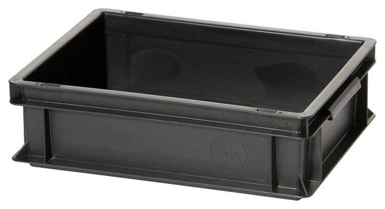 ESD Lagerbehälter, leitfähig, schwarz, 400 x 300 x 120 mm