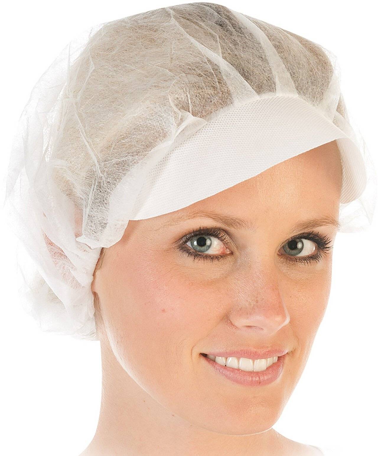 Hygobase Barett-Haube mit Schirm aus PP "Eco", weiß, 48cm