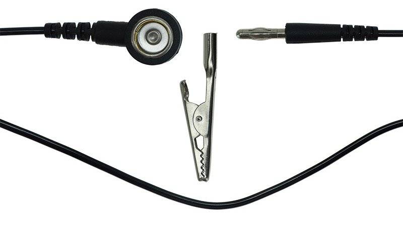 ESD-Erdungskabel, 10 mm Druckknopf/Bananenstecker, schwarz, 3 m