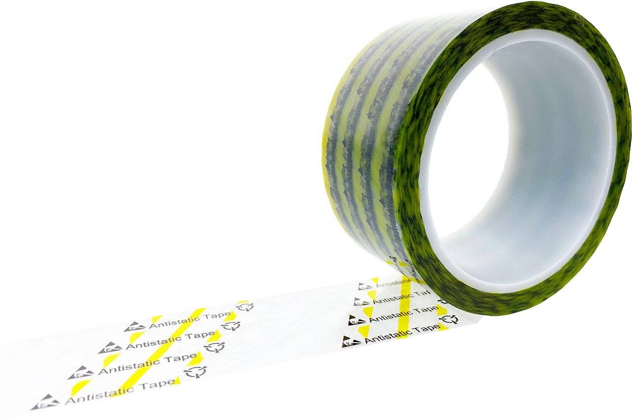ESD-Klebeband mit ESD-Warnsymbol, transparent/gelb, 48mm, 36m