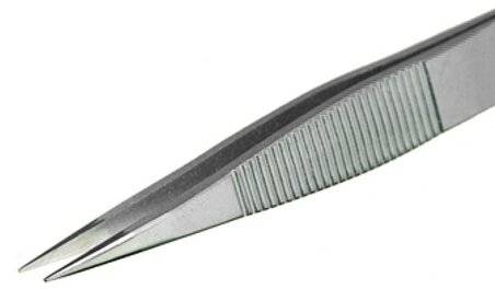 Pinzette, mit dicken flachen Spitzen, außen geriffelt, 120 mm