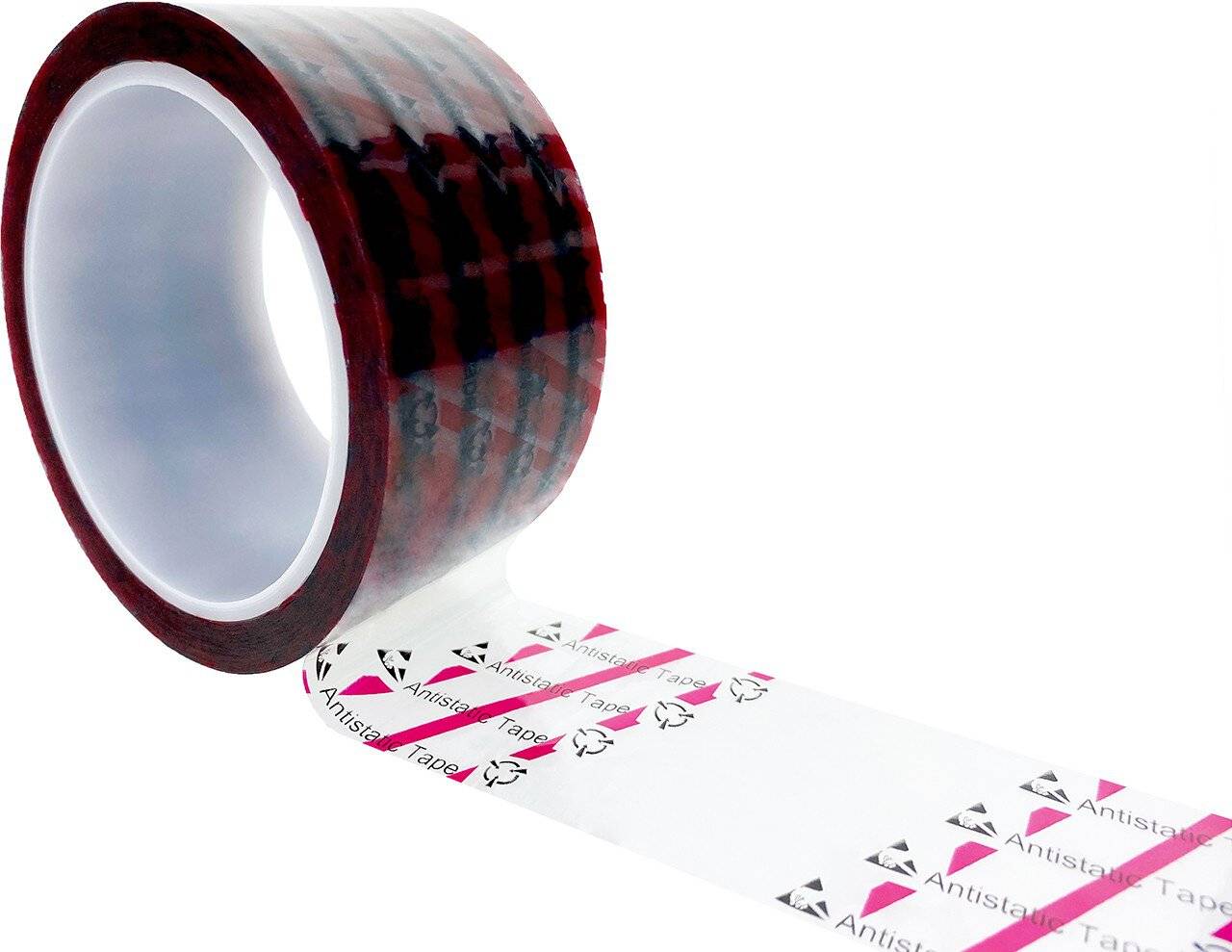 ESD-Klebeband mit ESD-Warnsymbol, transparent/rot, 48mm, 36m