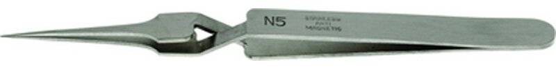Selbstschließende Pinzette Typ 5, sehr feine Spitzen, amagnetischer Stahl