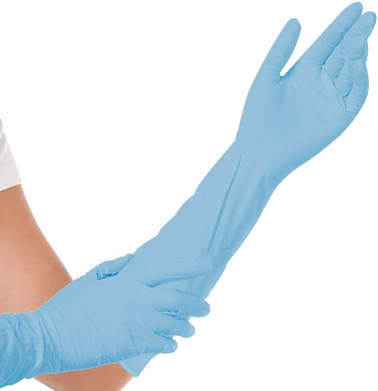 Hygostar Extra Safe Superlong Nitril-Einweghandschuh (50 St.) Länge 50cm Farbe: Blau Gr. 9 (L)
