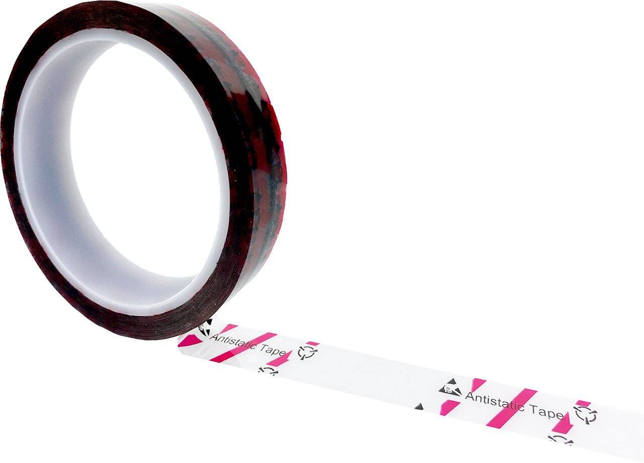 ESD-Klebeband mit ESD-Warnsymbol, transparent/rot, 18mm, 36m
