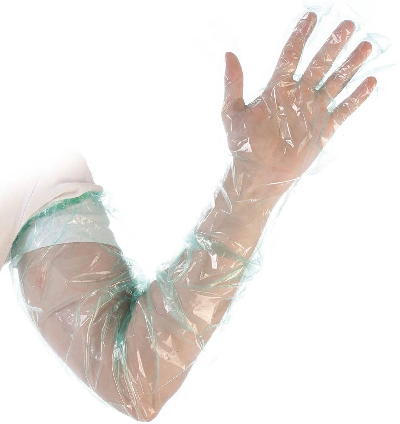 Hygostar LDPE Handschuhe SOFTLINE EXTRA LANG, grün, glatt, Gummiband, 90 cm