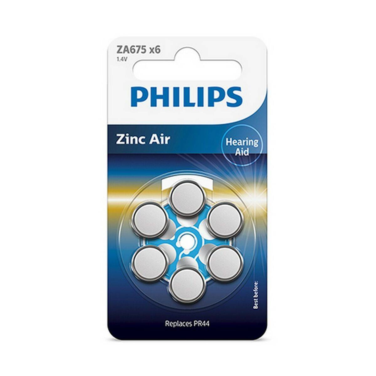 1x6 Philips Zinc-Air PR44 / 675 Hörgeräte Batterie (Phil-ZA675B6A/00)