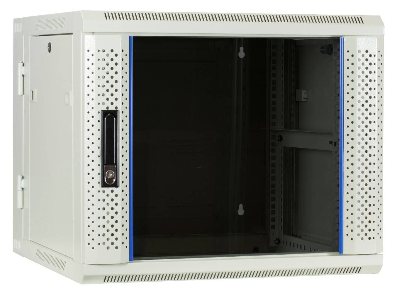 Danicom - 9 HE Serverschrank, wendbares Wandgehäuse mit Glastür, Weiß (BxTxH) 600 x 600 x 501mm
