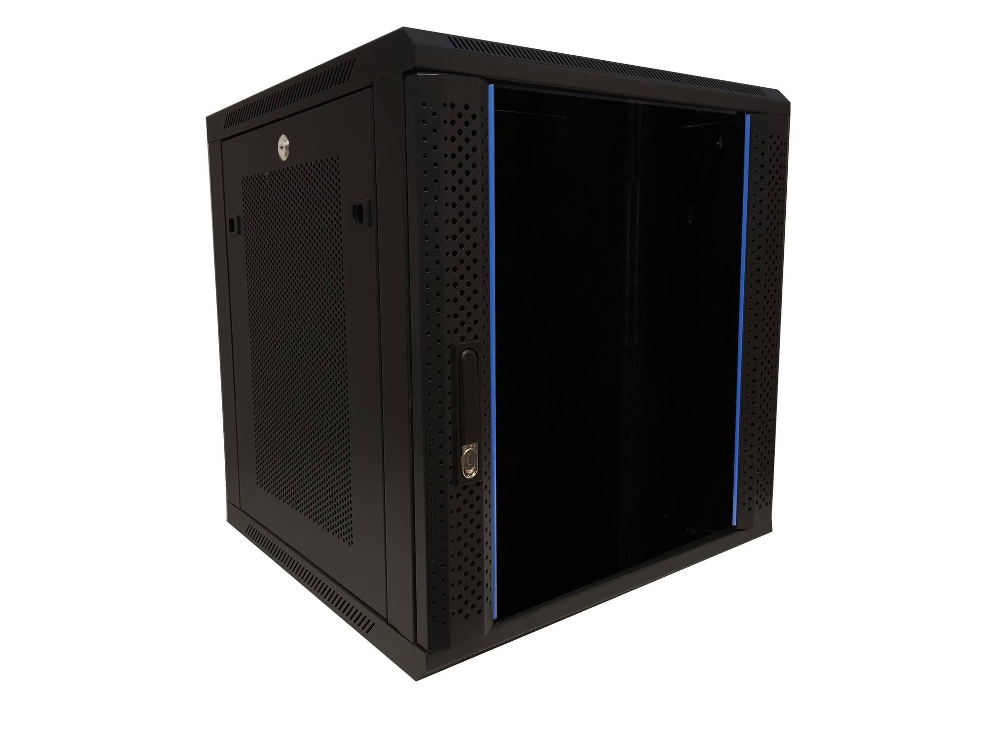 Danicom - 12 HE Serverschrank, 19” Wandgehäuse mit Glastür und Perforierte Seitenwände (BxTxH) 600 x 600 x 635mm