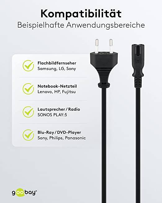 goobay Euro Anschlusskabel schwarz 1,5 m