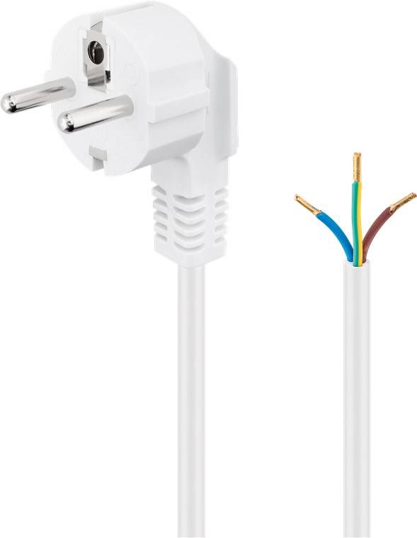 GOOBAY Netzkabel, 3x0,75mm², weiß, 1,5m, offenes Ende, Winkelstecker