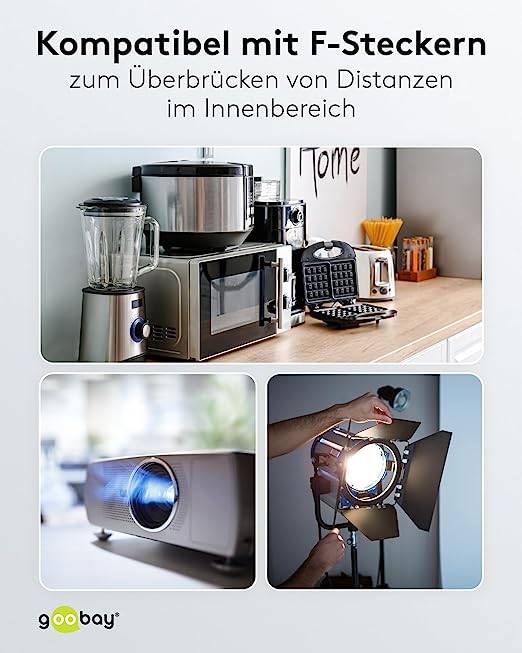Goobay 93095 Verlängerungskabel mit Schutzkontaktstecker 250V Schutzkontakt 10 Meter Stromkabel Verlängerung Schwarz 10m