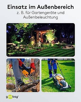 Goobay 71475 Outdoor Verlängerungskabel Schutzkontakt Stecker Außen IP44 10 Meter Stromkabel Verlängerung Schwarz 10m