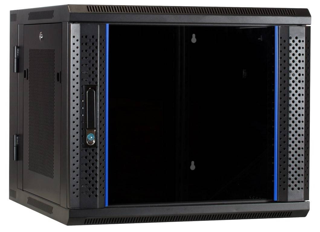 Danicom - 9 HE Serverschrank, wendbares Wandgehäuse mit Glastür und perforierten Seitenwänden (BxTxH) 600 x 600 x 501mm