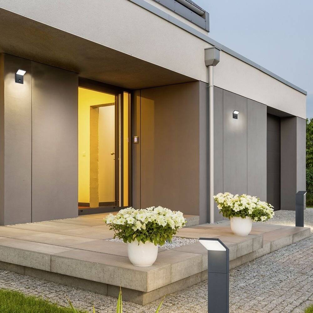 LED Wandleuchte in Anthrazit und Weiß 9W 900lm IP54 mit Bewegungsmelder