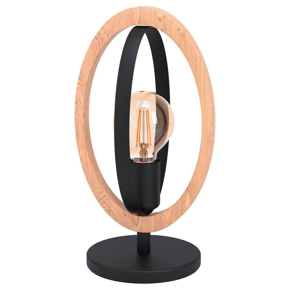 EGLO Basildon Tischlampe, 1-flammig, Vintage/Industrial Retro, Stahl-Holz, E27, Schalter, Schwarz-Braun