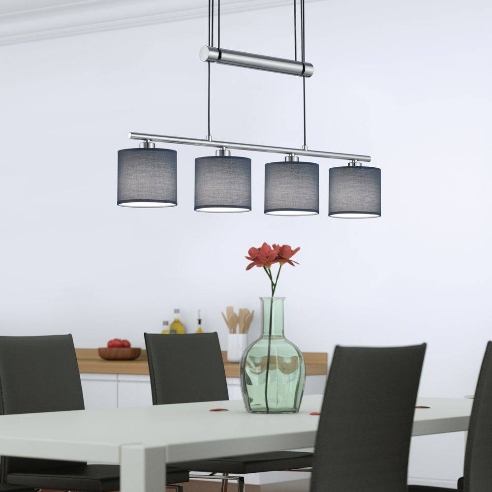 Trio 305400411 JoJo-Pendel GARDA 4xE14 o.LM, Stoffschirme grau,Nickel matt