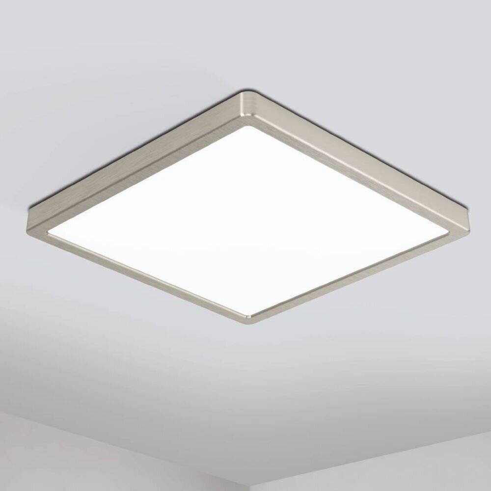 LED Deckenleuchte Fueva in Nickel-matt und Weiß 19,5W 2500lm IP44 eckig